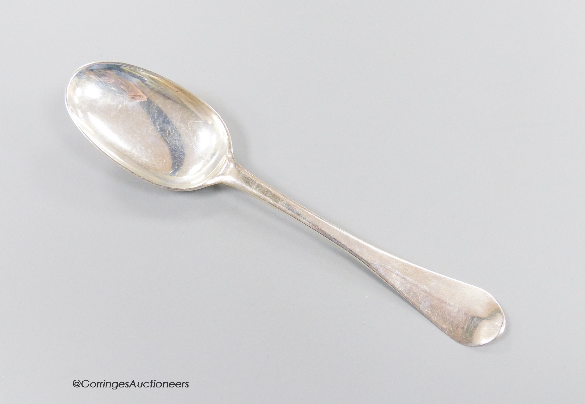 A rare 18th century Scottish provincial silver Hanovarian pattern tablespoon, Colin Mitchell, Canongate, c.1740, with engraved monogram, 20.5cm, 74 grams.